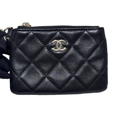 Used CHANEL Mesh 25S Half Moon Clutch Chain Shoulder Bag Black