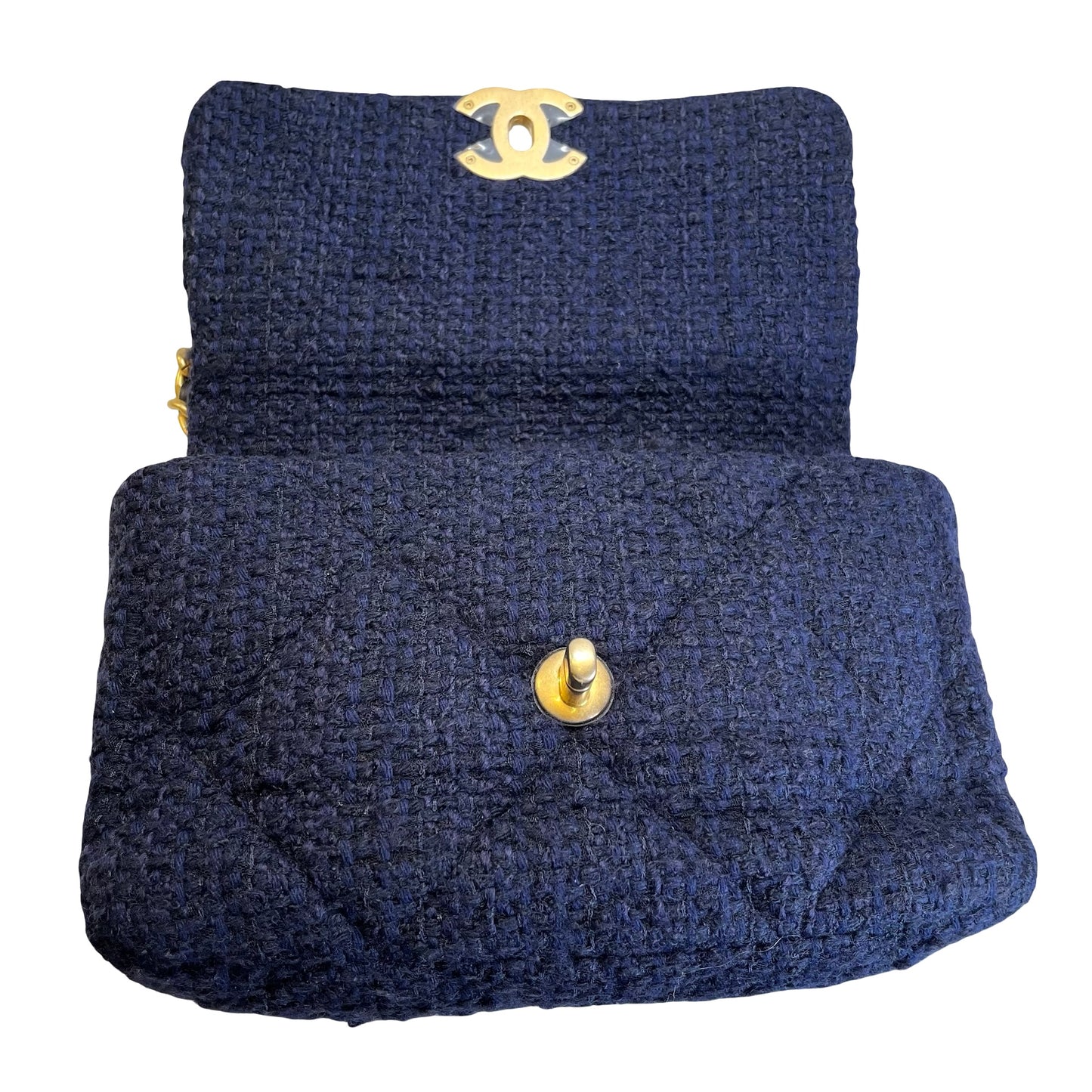Used CHANEL Tweed Chanel 19 Small Shoulder Bag Navy