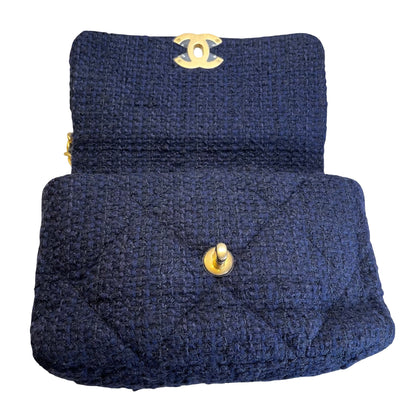 Used CHANEL Tweed Chanel 19 Small Shoulder Bag Navy