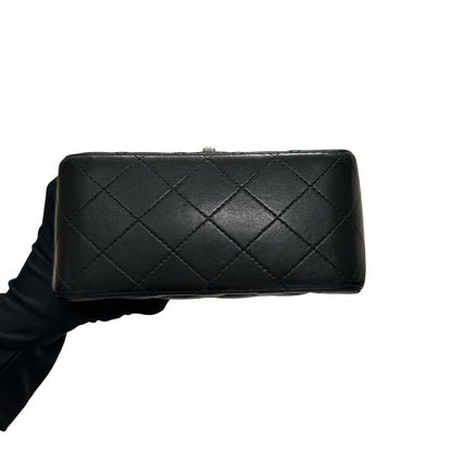 Used CHANEL Lambskin Leather Mini flap 17cm Cross Body Bag Black PHW