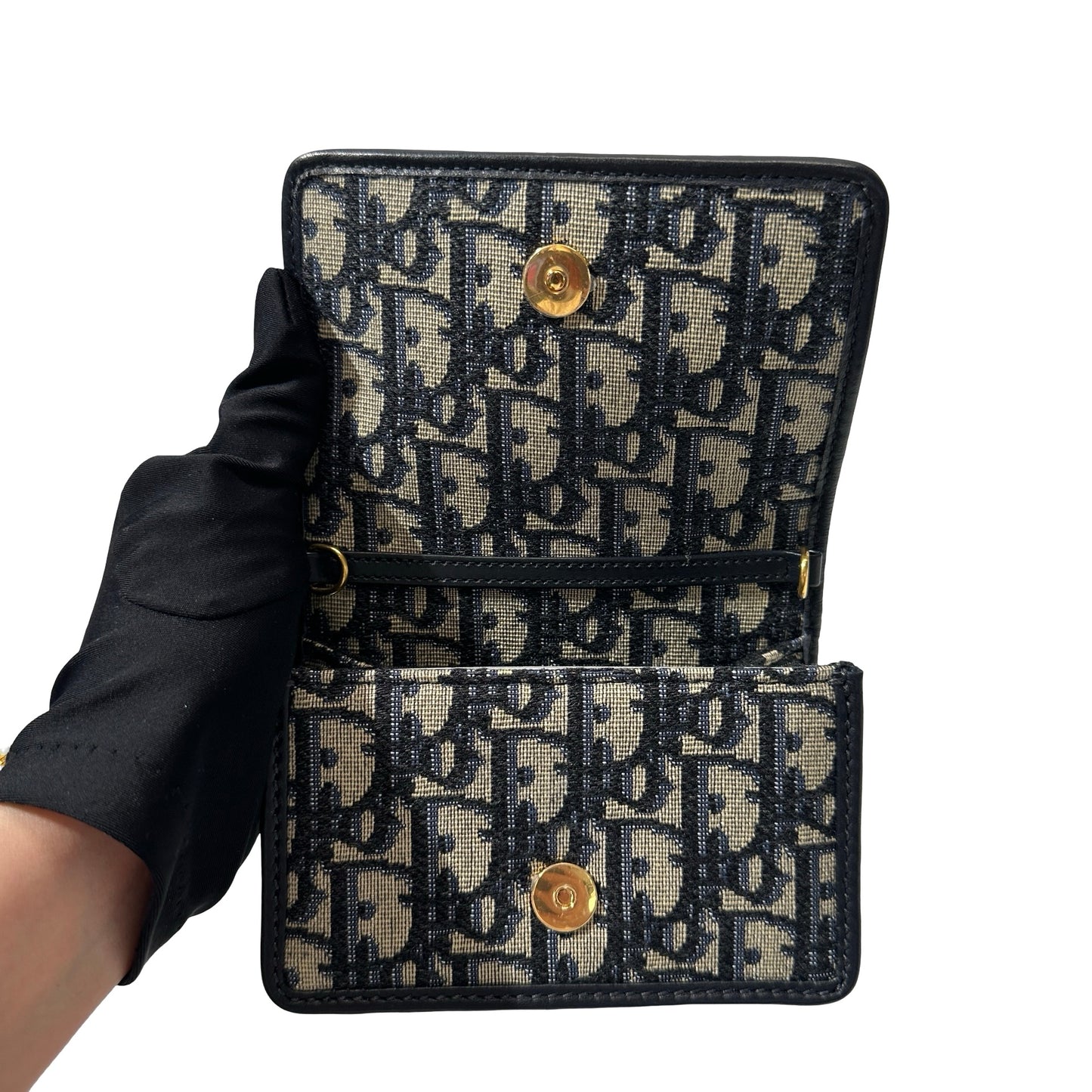 Used DIOR Canvas Mini Bag Navy Blue Beige