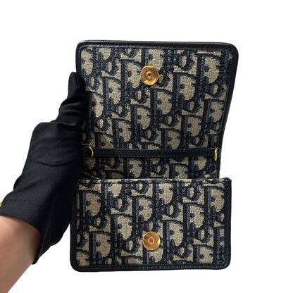 Used DIOR Canvas Mini Bag Navy Blue Beige