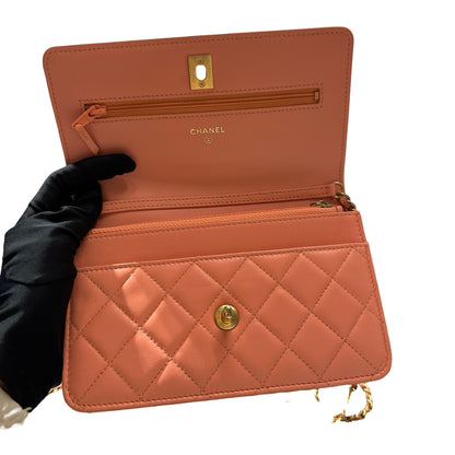 Used CHANEL WOC with Gold Ball Cross Body Bag Orange GHW