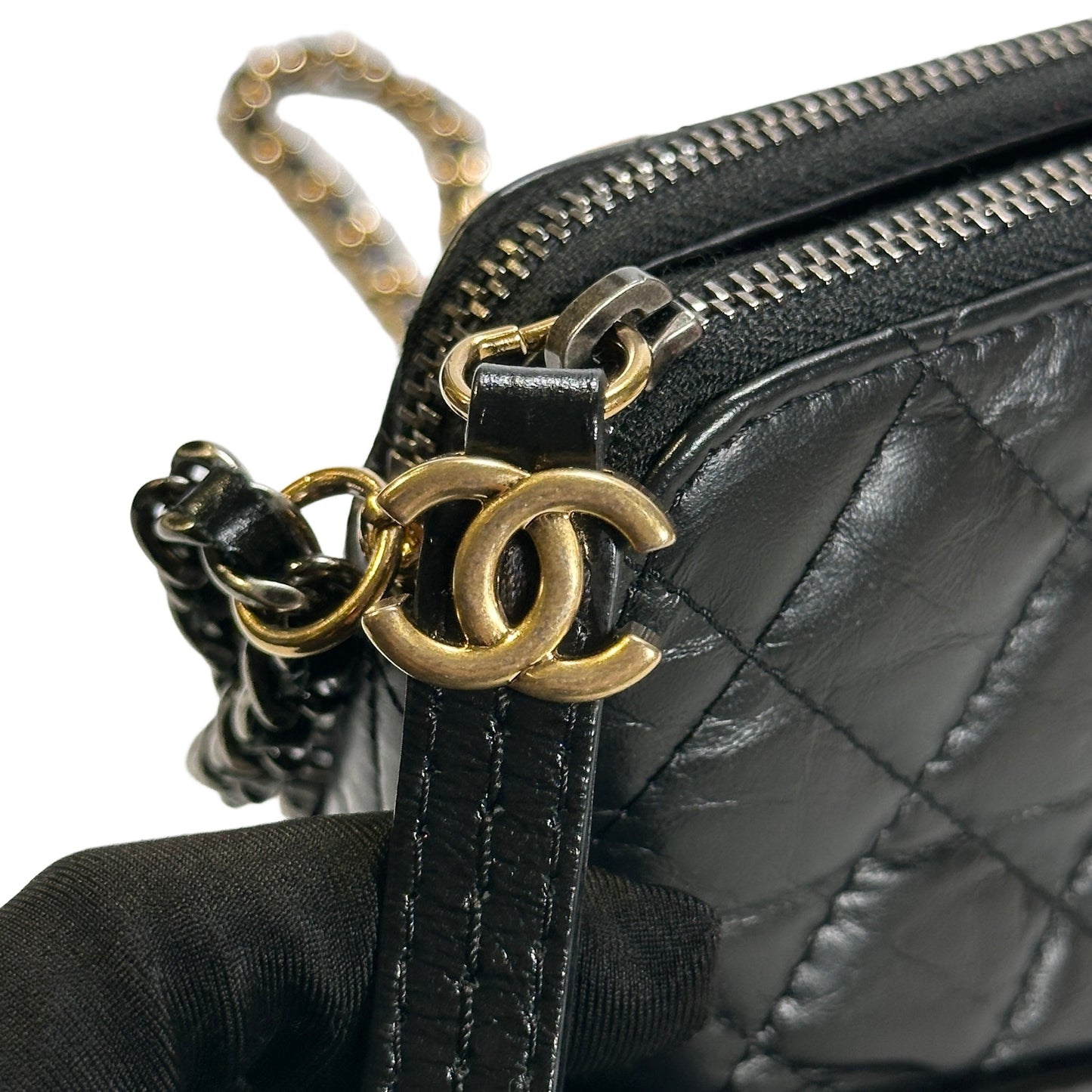 Used CHANEL Calfskin Leather Gabrielle woc Chain shoulder bag Black PHW