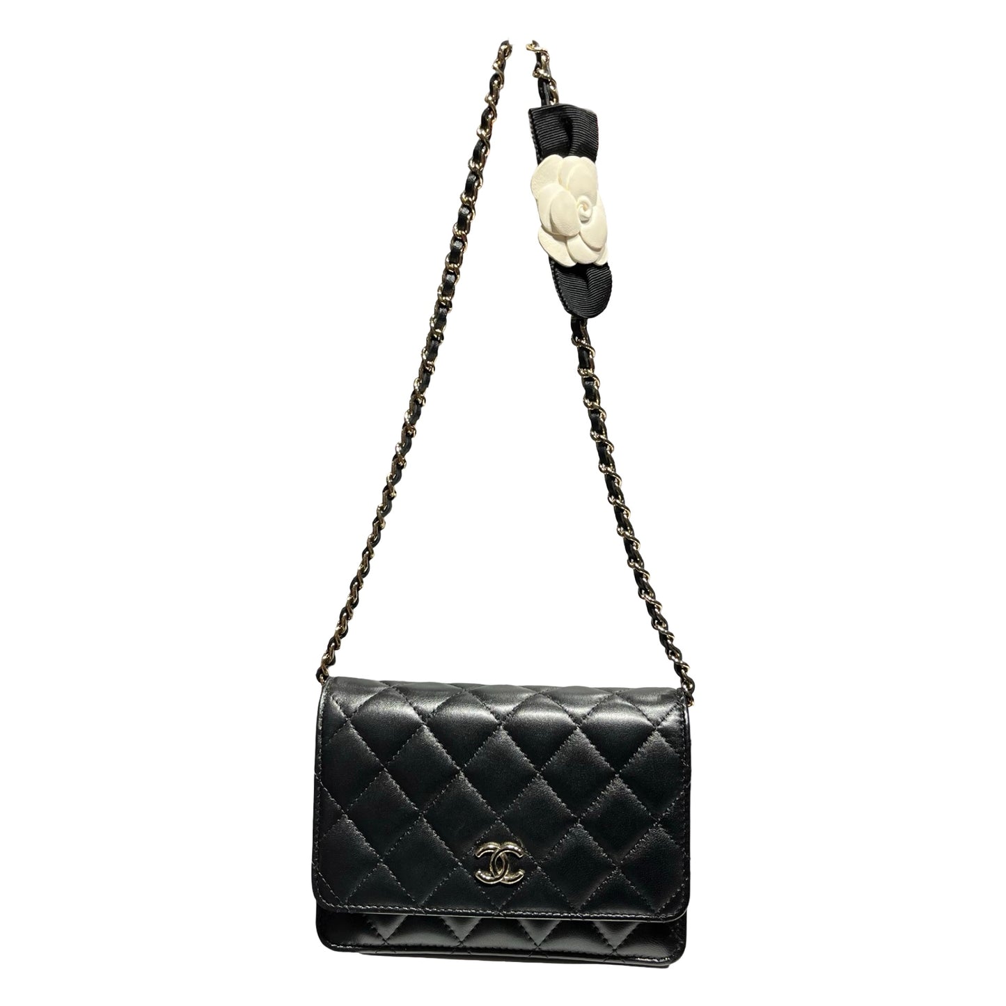 Used CHANEL Camellia WOC Wallet on Chain Black GHW