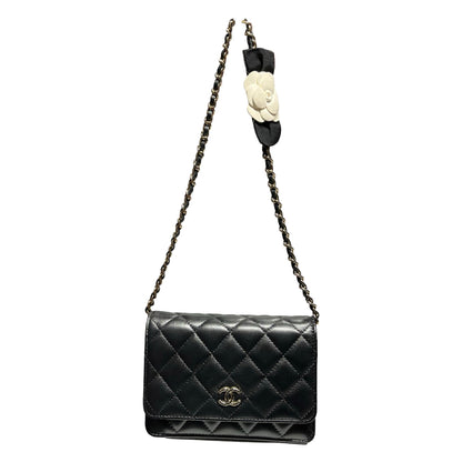 Used CHANEL Camellia WOC Wallet on Chain Black GHW