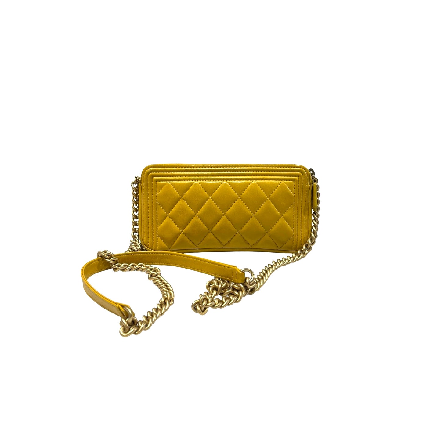 Used CHANEL Lambskin Leather Clutch Yellow GHW