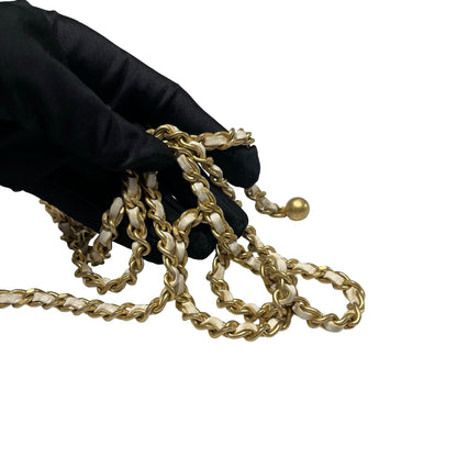 Used CHANEL Lambskin Leather Camera case with golden ball Camera Bag White GHW