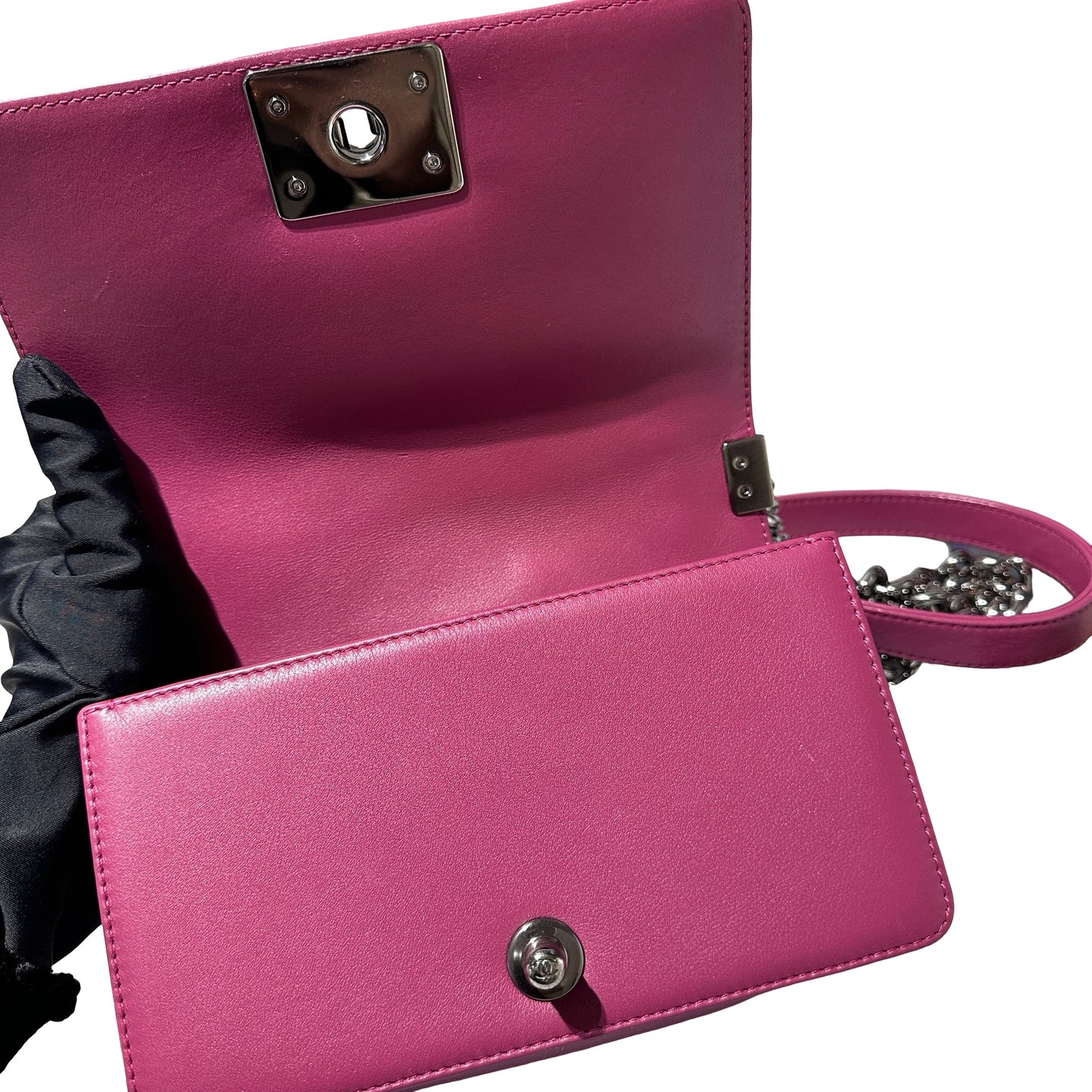 Used CHANEL Boy 20cm Cross Body Bag Red PHW