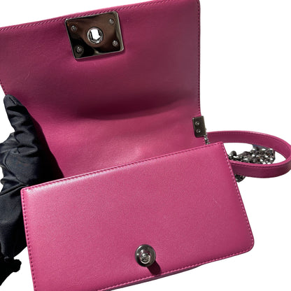 Used CHANEL Boy 20cm Cross Body Bag Red PHW