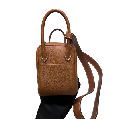 Used HERMÈS Clemence leather Taurillion Mini Lindy Shoulder Bag Gold (37) PHW