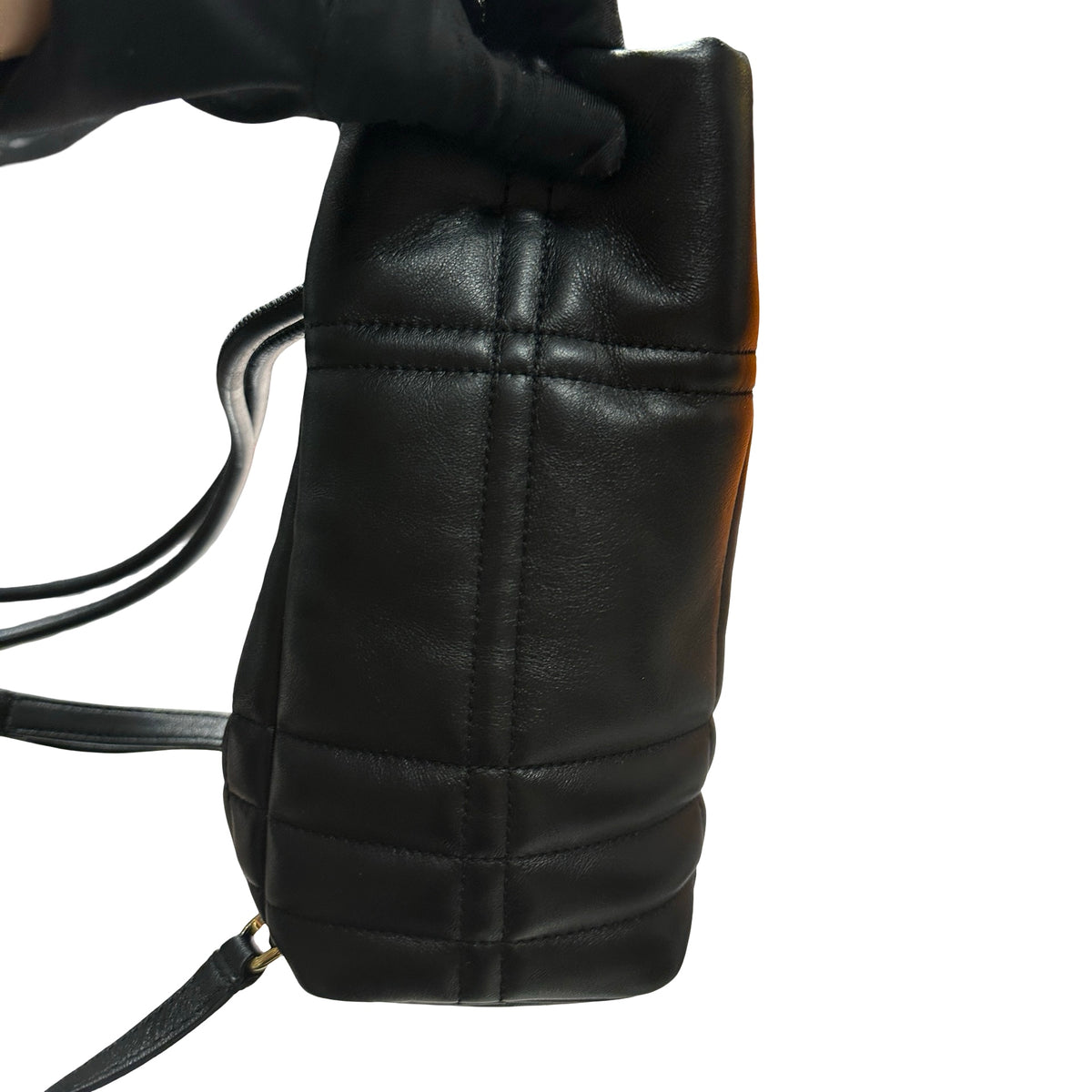 Used BURBERRY Quilted Leather Lola Bucket Bag Black Gold