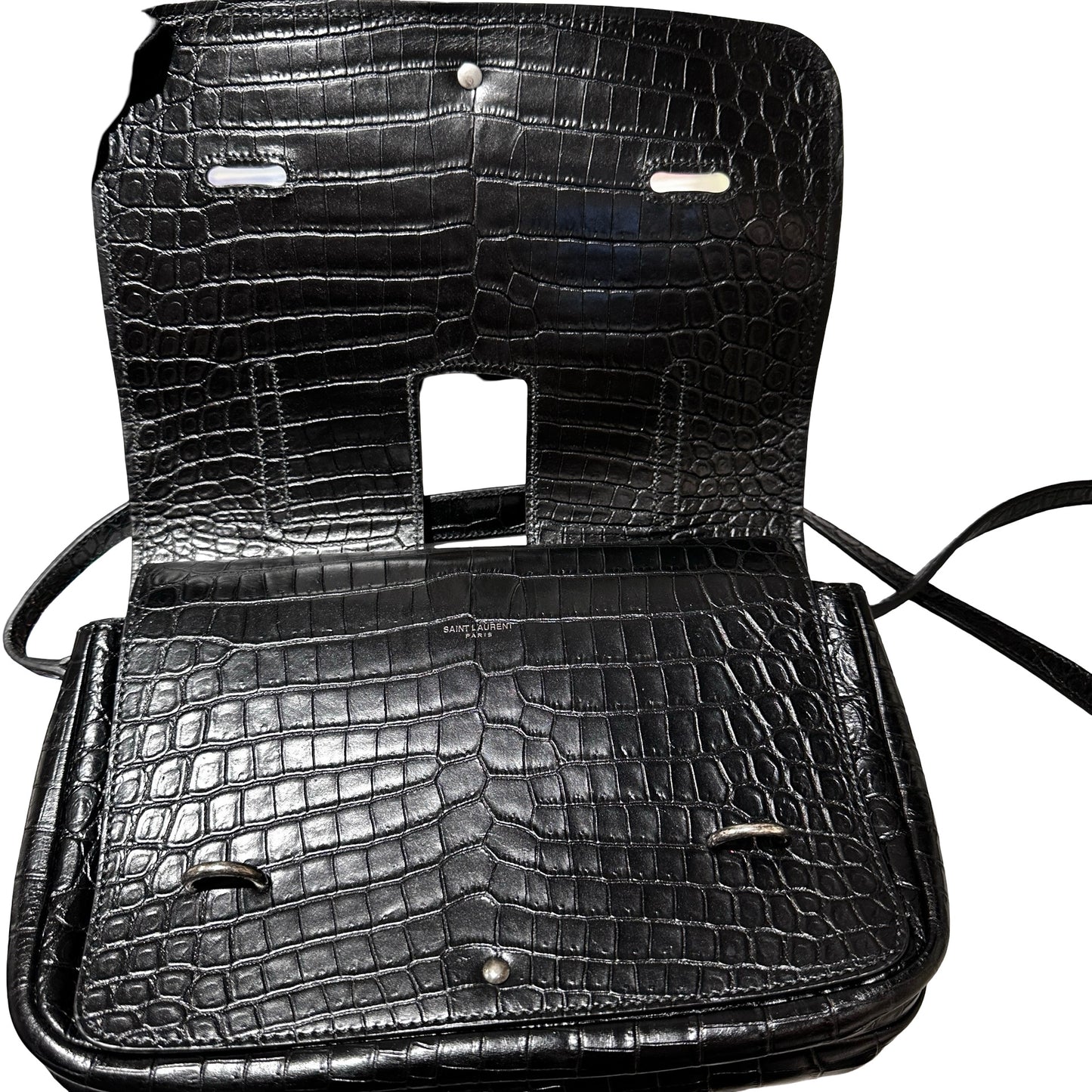 Used SAINT LAURENT Calfskin Leather Charlotte Messenger Two Way Shoulder Bag
