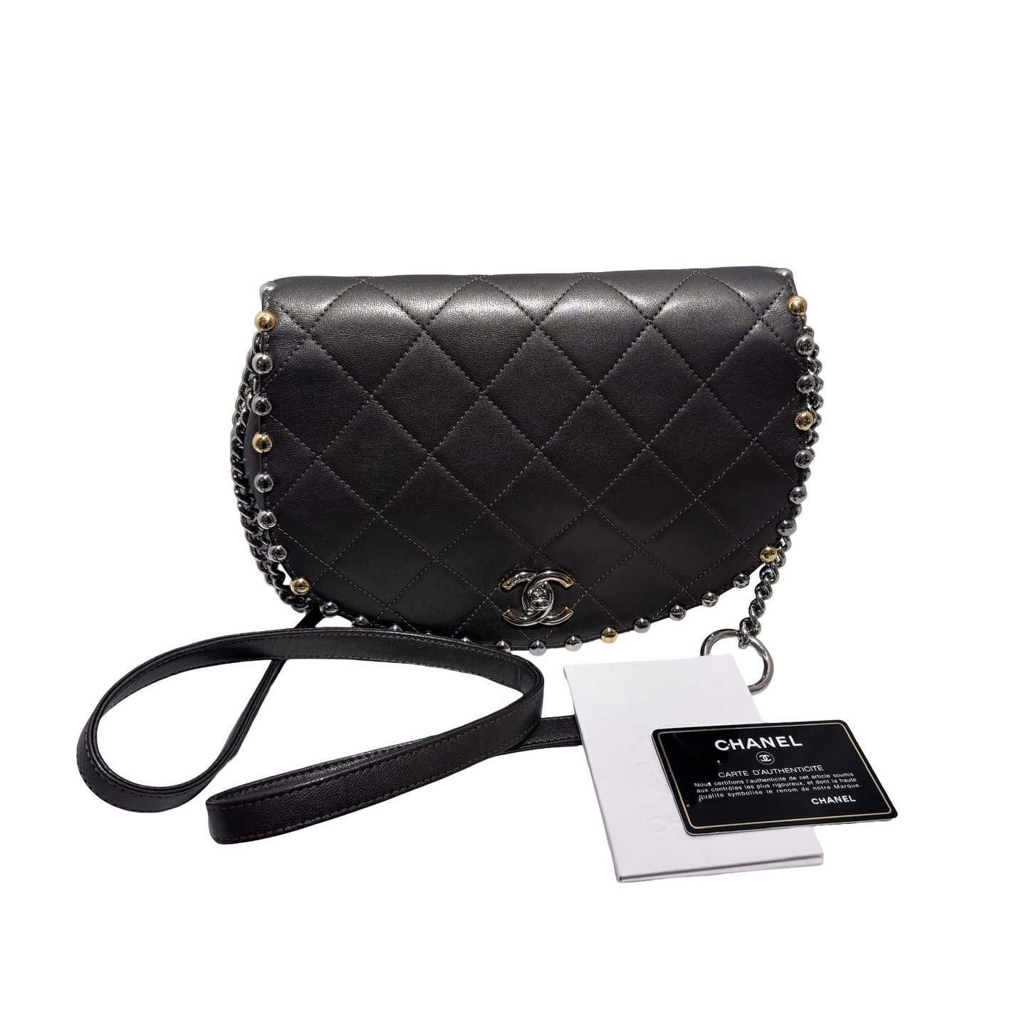 Used CHANEL Metallic Bubble Flap Bag Cross body bag Dark Grey