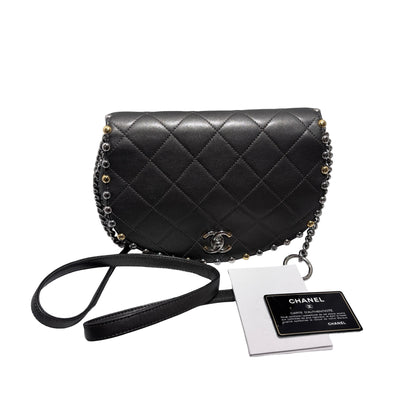 Used CHANEL Metallic Bubble Flap Bag Cross body bag Dark Grey