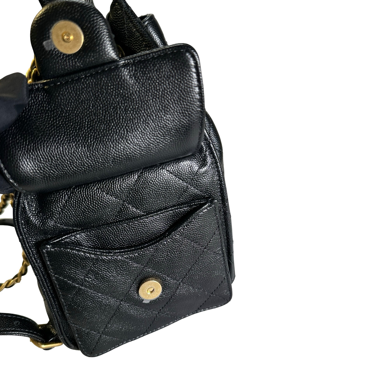 Used CHANEL Caviar Quilted 25 Backpack Backpack Black Gold