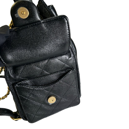 Used CHANEL Caviar Quilted 25 Backpack Backpack Black Gold