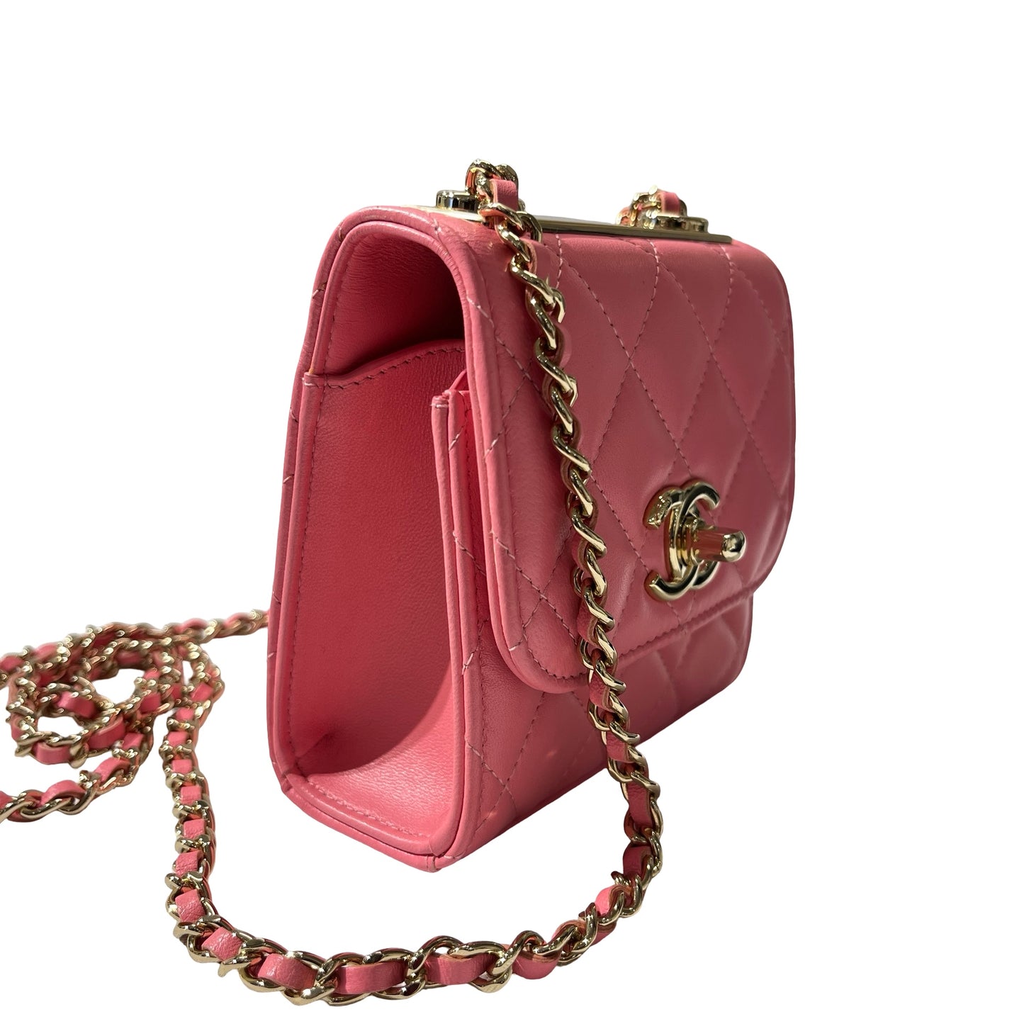 Used CHANEL Lambskin Leather MINI TRENDY CC Cross Body Bag Pink GHW