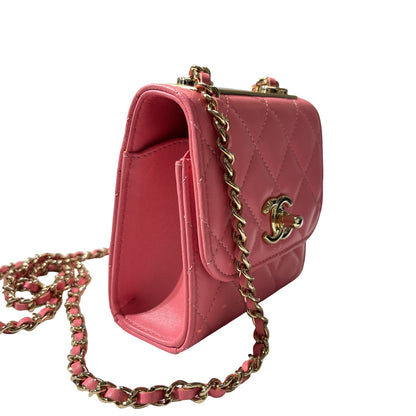 Used CHANEL Lambskin Leather MINI TRENDY CC Cross Body Bag Pink GHW