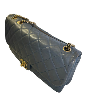 Used CHANEL Quilted Caviar Classic Flap Chain Shoulder Bag Grey Gold