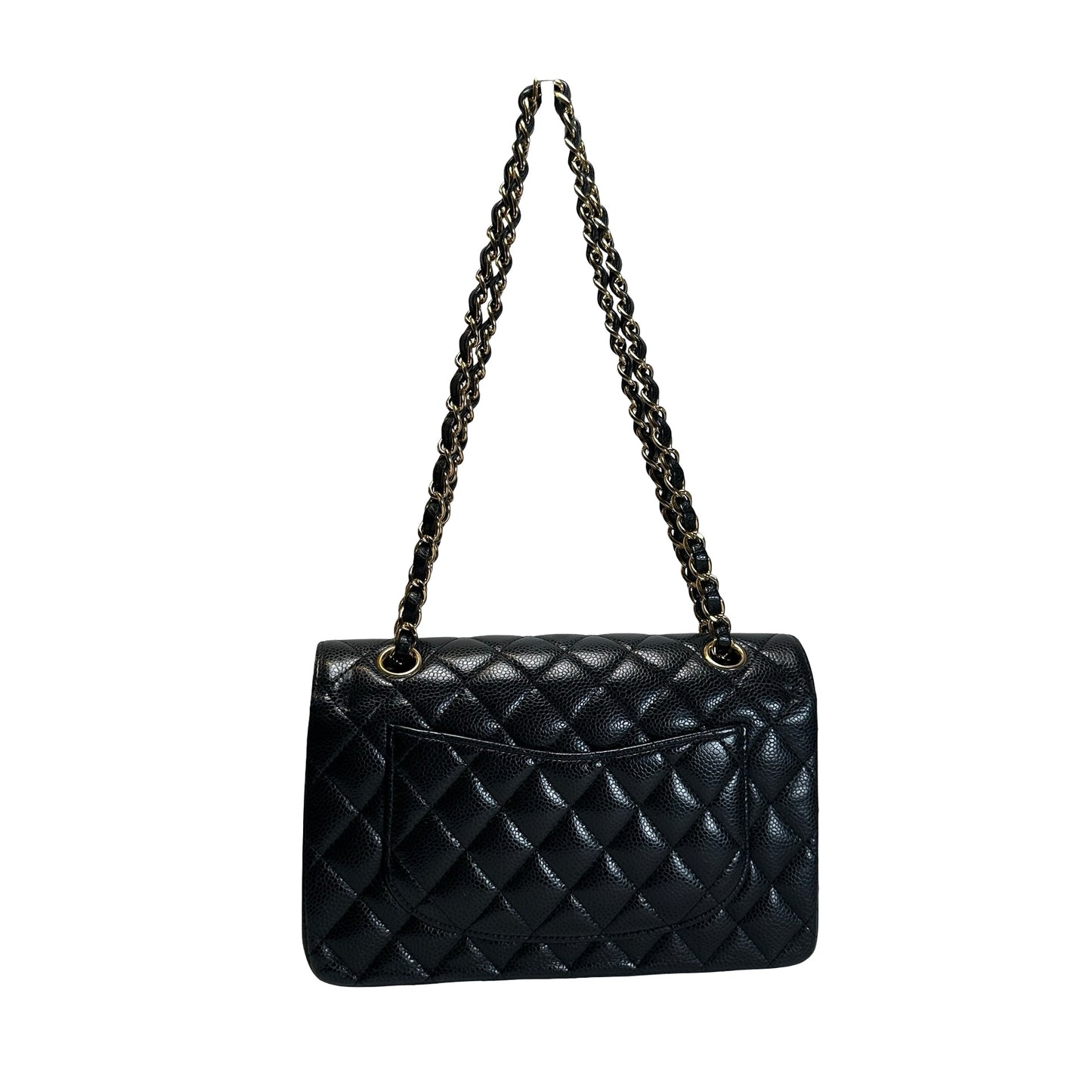 Used CHANEL Quilted Caviar Classic Flap Shoulder Bag Black Gold
