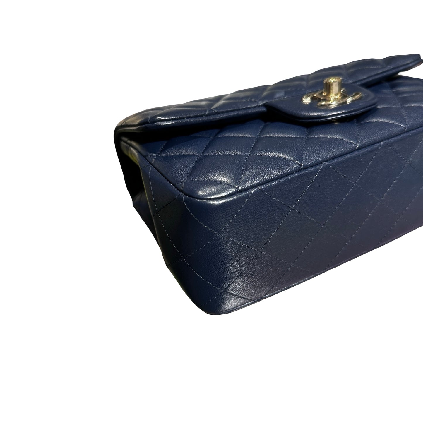 Used Chanel Lambskin Leather MINI FLAP 20 CM Shoulder Bag Navy GHW