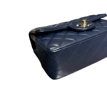 Used Chanel Lambskin Leather MINI FLAP 20 CM Shoulder Bag Navy GHW