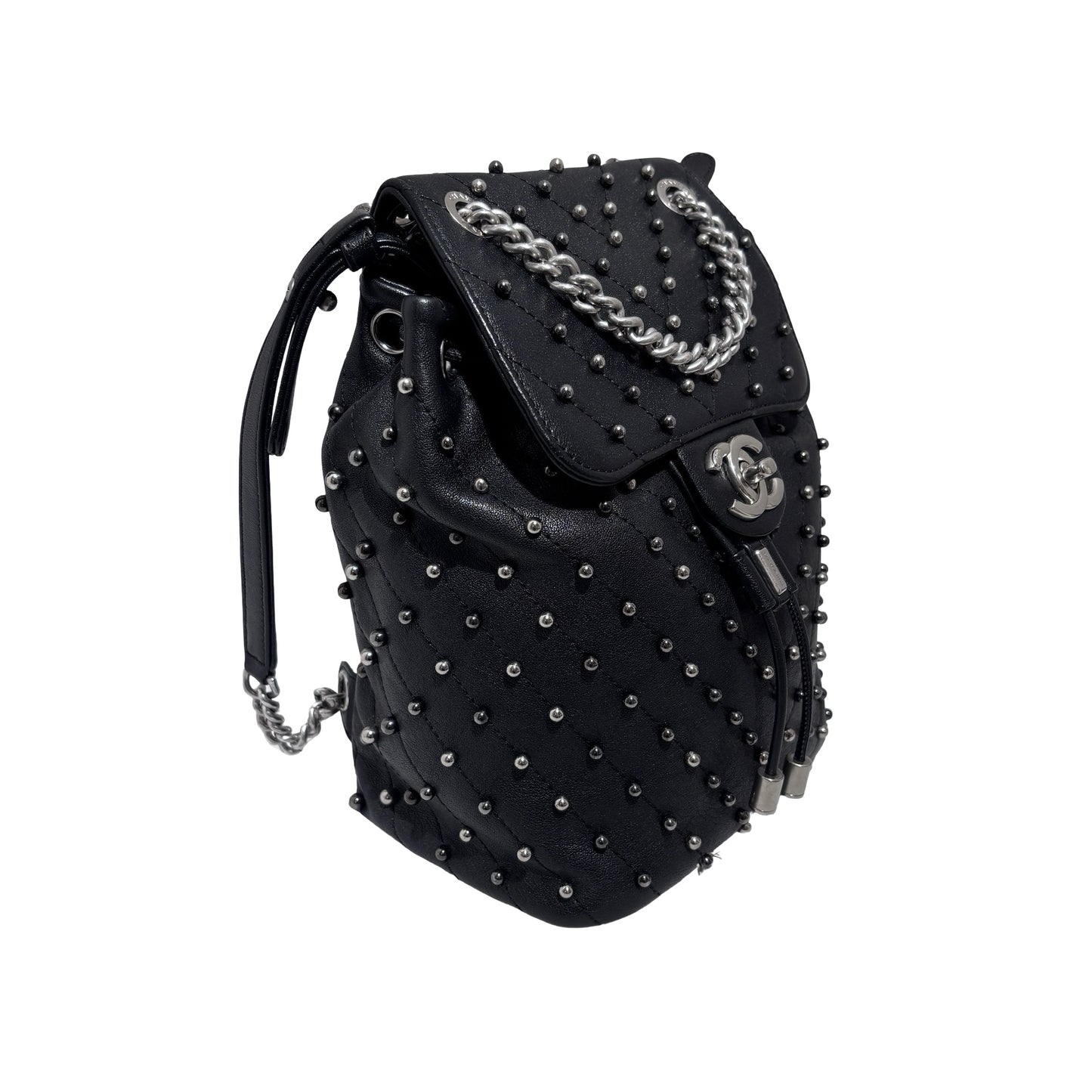 Used CHANEL Lambskin Studded Stud Wars Backpack Backpack Black Silver