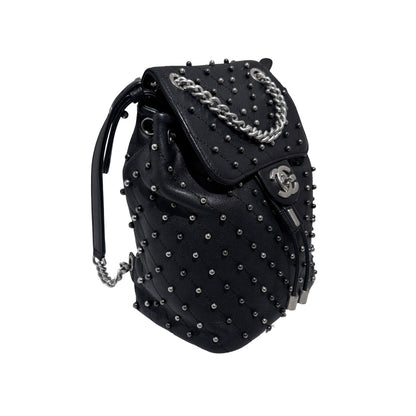 Used CHANEL Lambskin Studded Stud Wars Backpack Backpack Black Silver