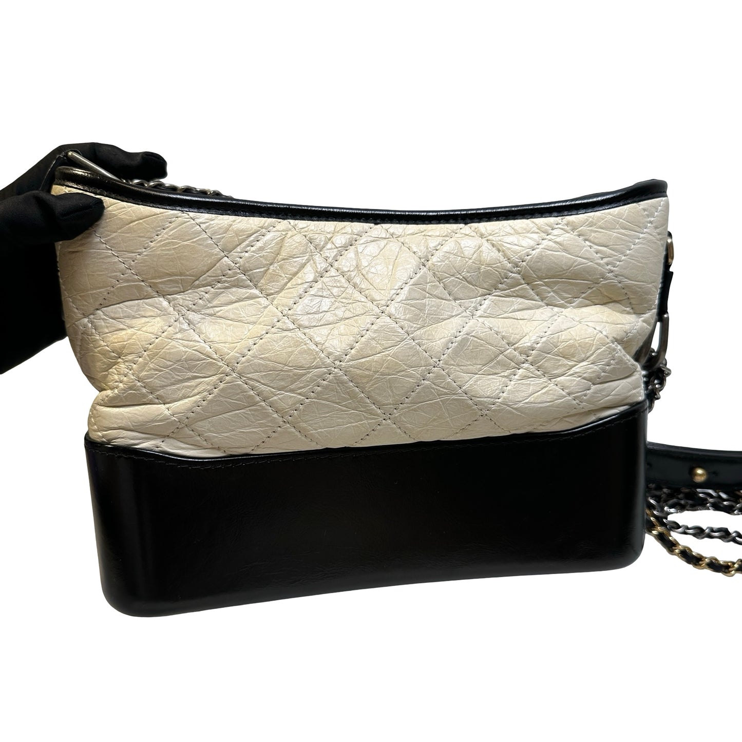 Used CHANEL Quilted Calfskin Gabrielle Hobo Bag White Black