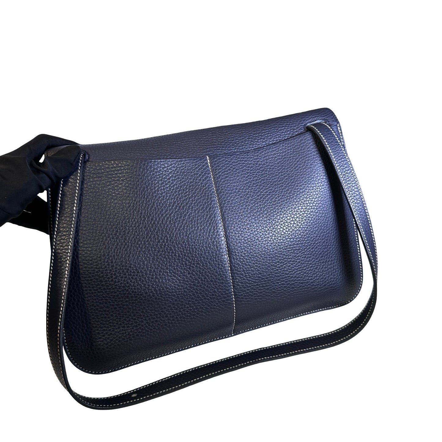 Used HERMÈS Clemence leather Halzan 31 Shoulder Bag Navy Blue PHW