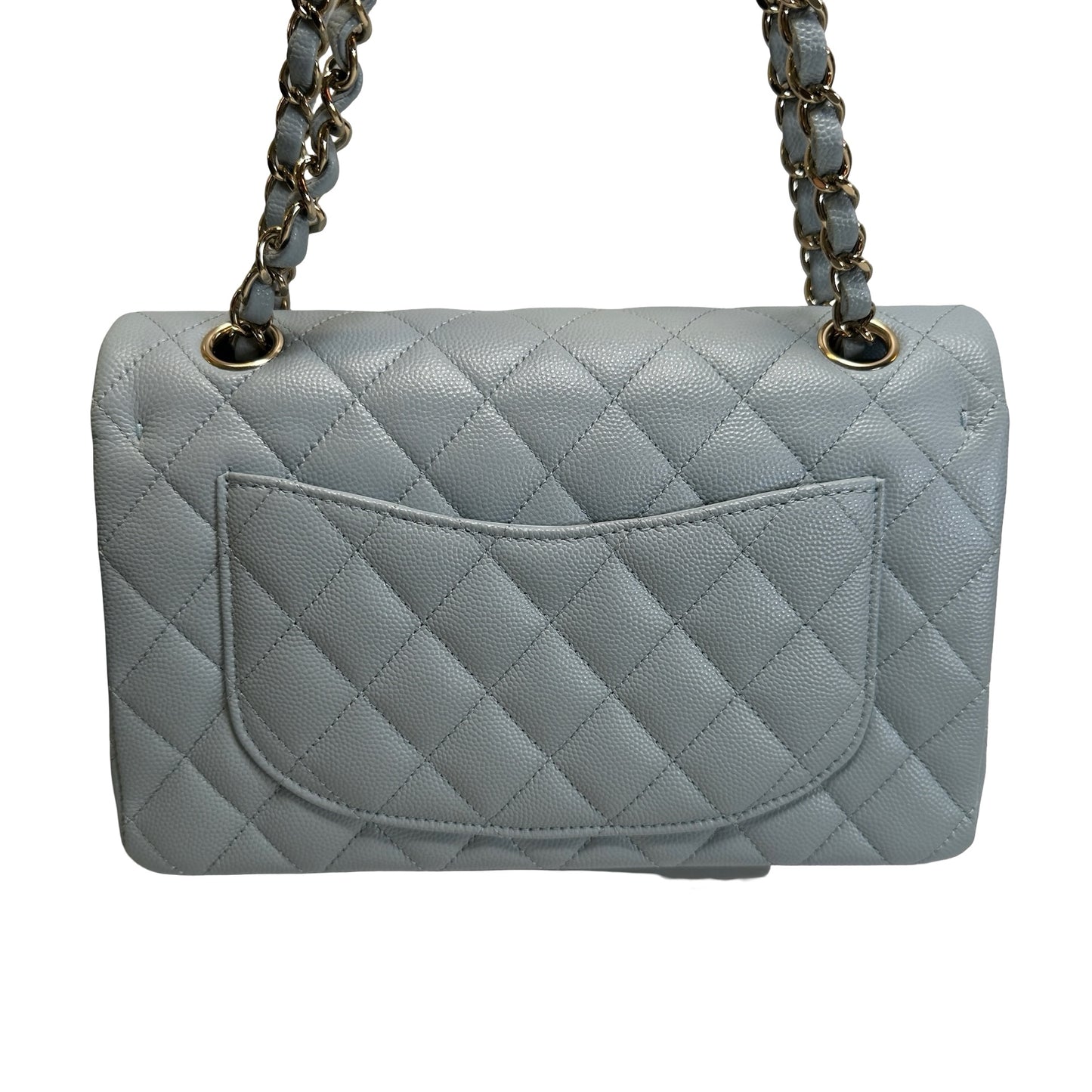 Used CHANEL Quilted Caviar CF23 Chain Shoulder Bag Light Blue GHW