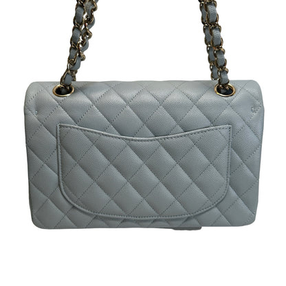 Used CHANEL Quilted Caviar CF23 Chain Shoulder Bag Light Blue GHW