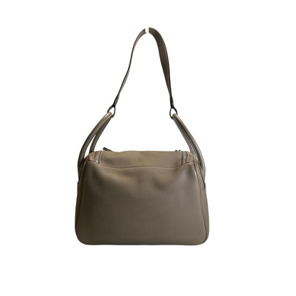Used HERMES Leather Togo Lindy 30 Handbag Etoupe PHW