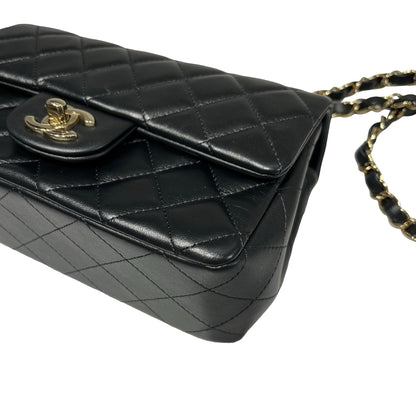 Used CHANEL Lambskin Leather 20 Mini Flap Cross Body Bag Black GHW