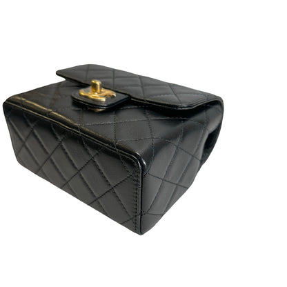 Used CHANEL Quilted Mini Flap Bag Chain Shoulder Bag Black Gold