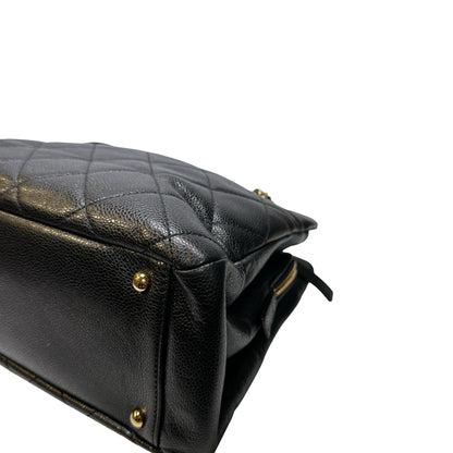 Used CHANEL Calfskin Leather Tote Bag Black GHW