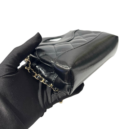 Used CHANEL Shiny Calfskin Mini kelly Cross Body Bag Black GHW