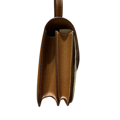 Brand New HERMES Epsom Felt Constance Crossbody Bag Brown Beige Gold Hardware