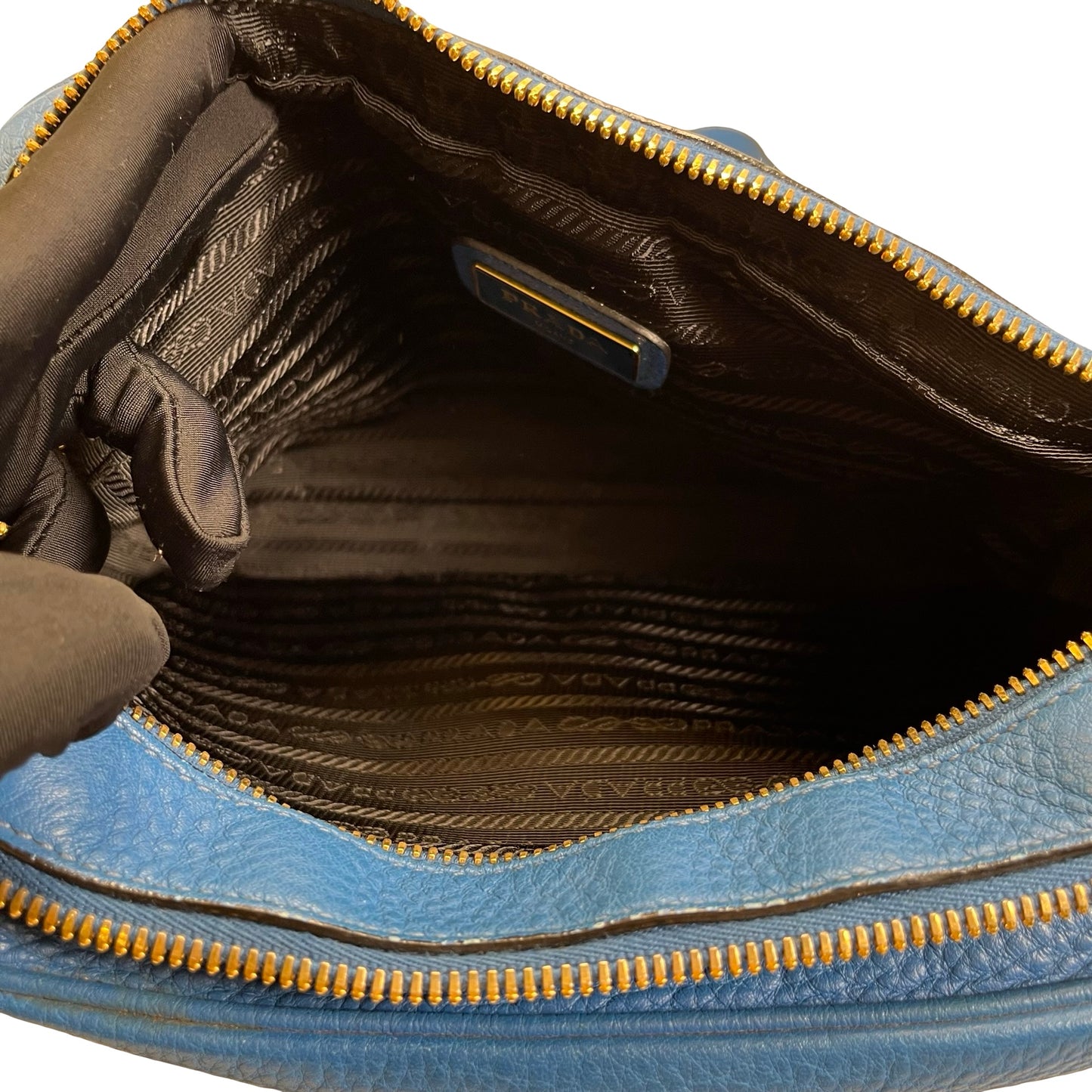 Used PRADA Vitello Phenix Leather Vittelo Phenix Camera Bag Camera Bag Blue