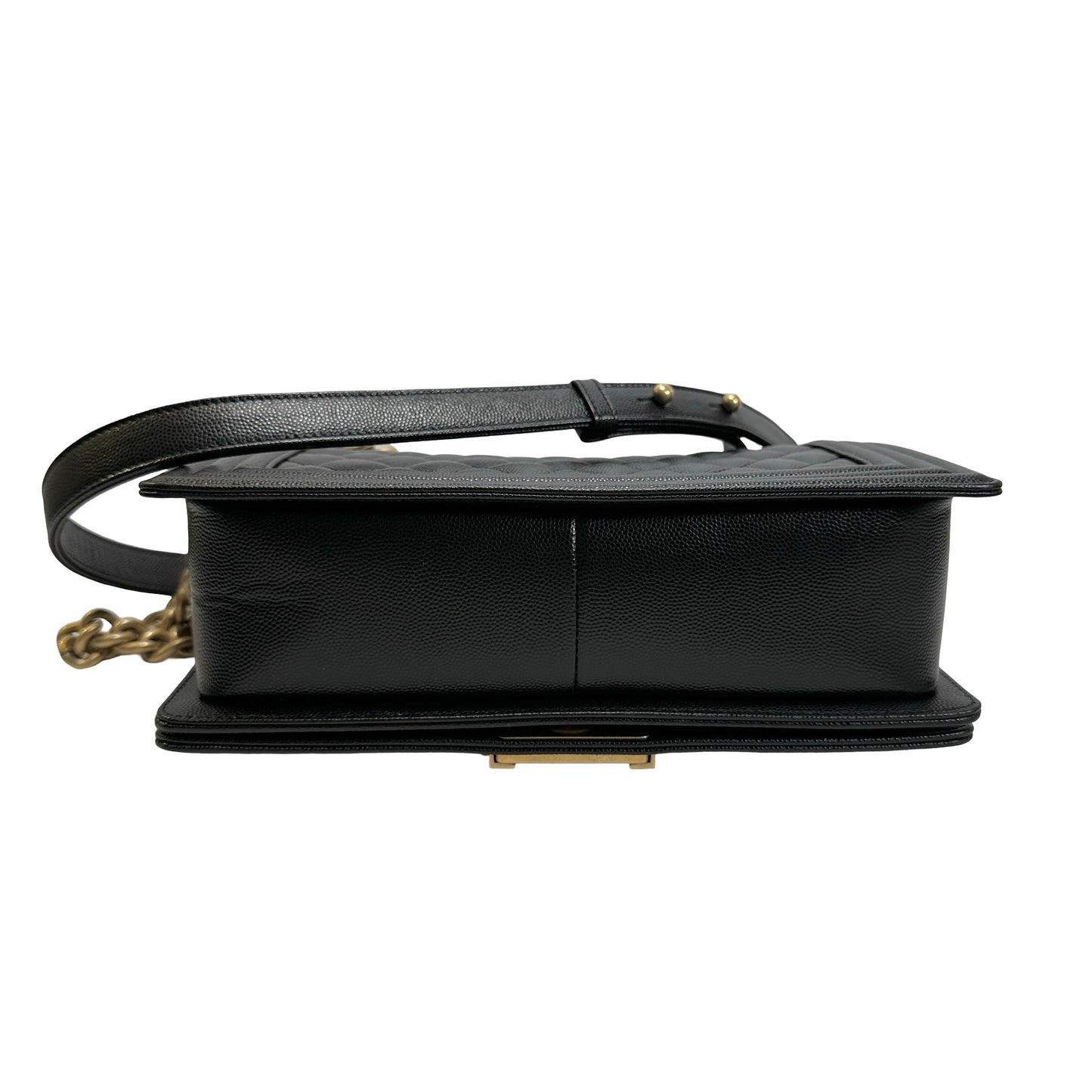 Used CHANEL Quilted Caviar Leather Le Boy Shoulder Bag Black Gold Hardware
