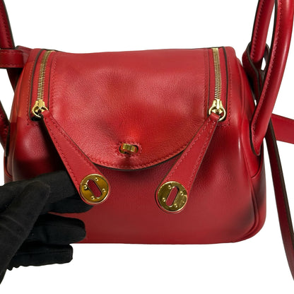 Used HERMES Swift Mini Lindy Handbag Red GHW