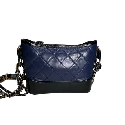Used CHANEL Quilted Aged Calfskin Smooth Calfskin Gabrielle Hobo Bag Navy Black