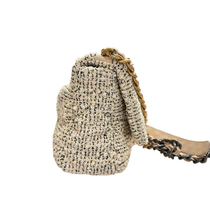 Used CHANEL Tweed 19 Small Cross Body Bag GHW Beige White