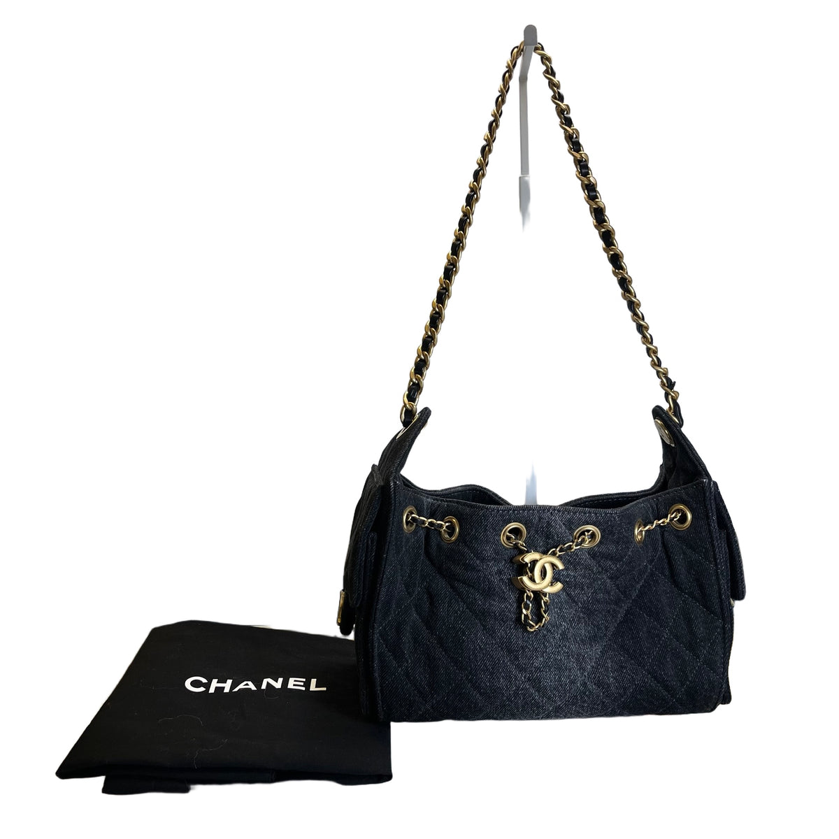 Used CHANEL Denim 26P Mini 25 Bag Shoulder Bag Black Gold