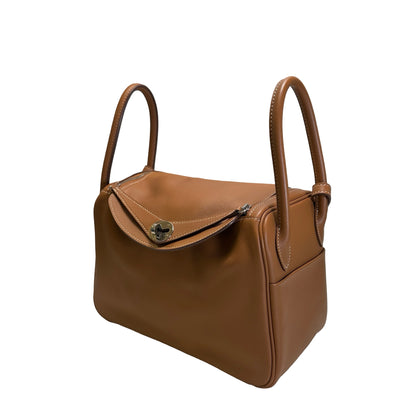 Used HERMES Leather Solid color Lindy 26 Handbag Gold PHW