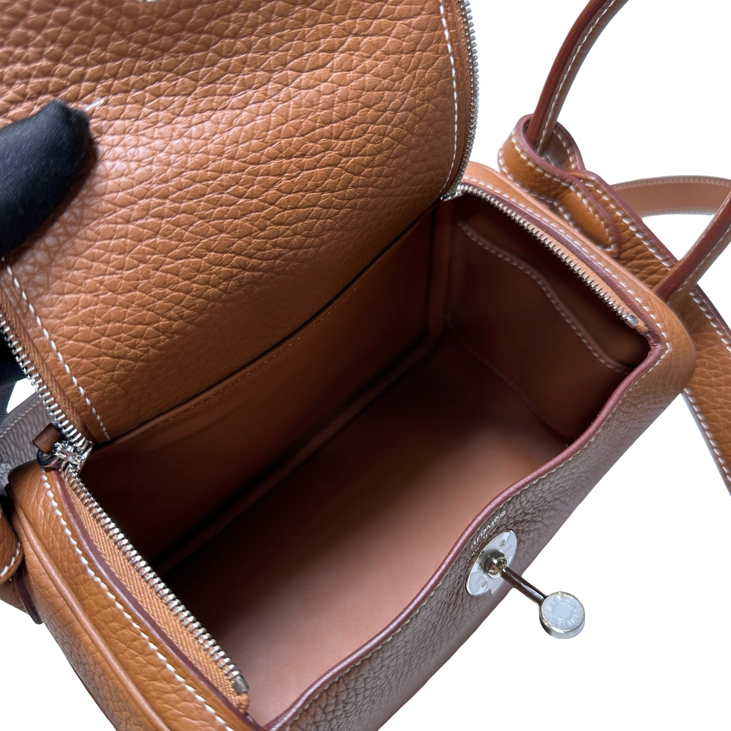 Used HERMÈS Clemence leather Taurillion Mini Lindy Shoulder Bag Gold (37) PHW