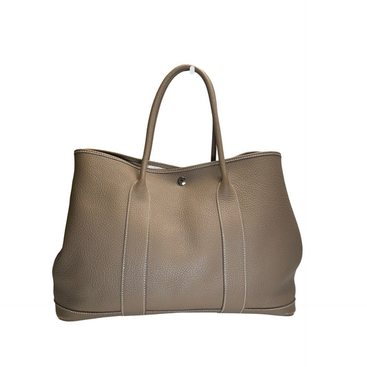 Used HERMES Negonda Leather Garden Party Tote Bag Etoupe