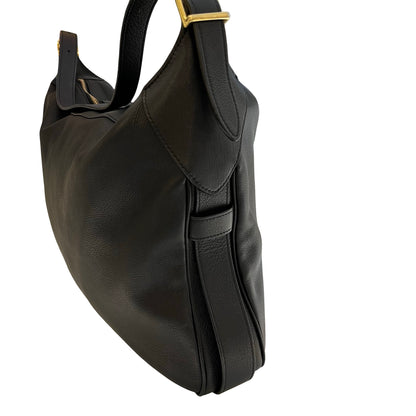 Used CELINE Leather Sangle Bucket Bag Shoulder Bag Black