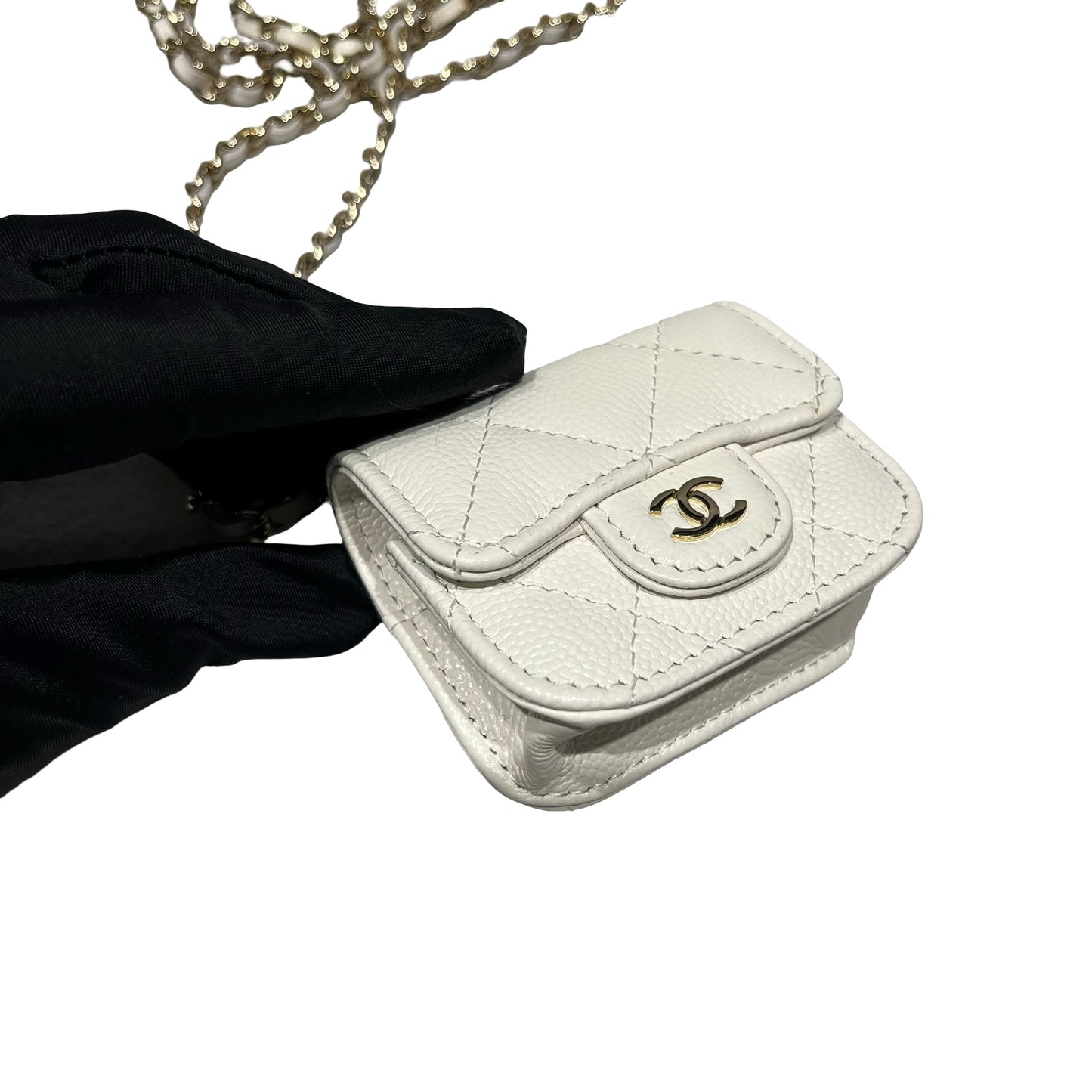 Used CHANEL MINI Chain Shoulder Bag White PHW